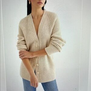 NWOT Express Beige Ribbed Button-Front Women's Cardigan Sweater